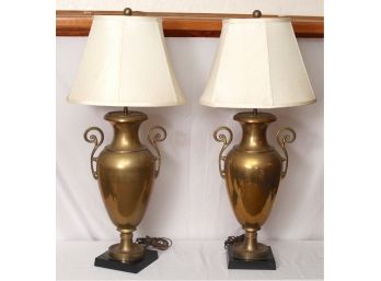 Outstanding Pair Of Stiffle Heavy Brass Lamps