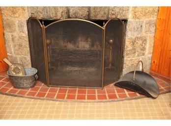 Vintage Fireplace Screen Including Bellow And Andirons 53 X 34