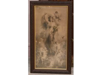 Framed Goddess And Her Cherubs - 18 X 32