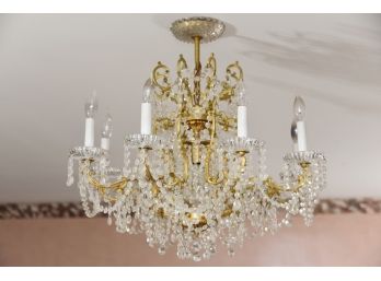 Beautiful Eight Light Brass And Drop Crystal Chandelier - 24 X 24