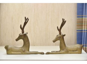 Pair Of Brass Deer Paper Weights