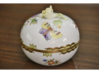 Herend Butterfly Covered Dish With Yellow Rose Handle