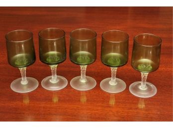 Vintage Emerald Green Aperitif Glasses With Twisted Crystal Stem