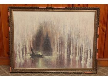 Fishing In The Fog Oil On Board Artist Signed And Framed  30 X 23