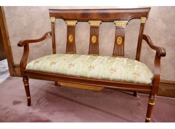 Custom Upholstered Mahogany Satinwood Hall Bench With Gold Trim - 43 X 23 X 35