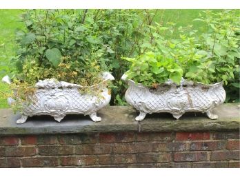 Matching Pair Of Vintage Cast Iron Footed Planter Boxes 24 X 11