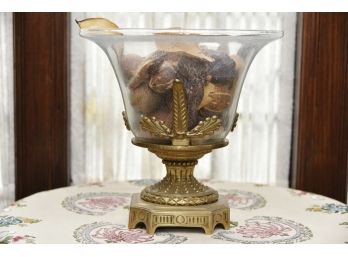 Brass Pedestal Bowl With Glass Insert And Dried Nuts