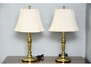 Matching Pair Of Heavy Brass Table Lamps