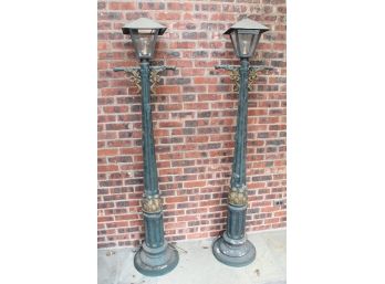 Matching Pair Of Vintage Hard Resin Electric Lamp Posts Tested & Working