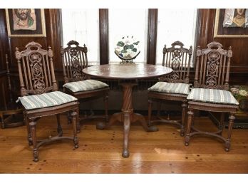 Antique Carved Table With Set Of Four Carved Cane Set Chairs