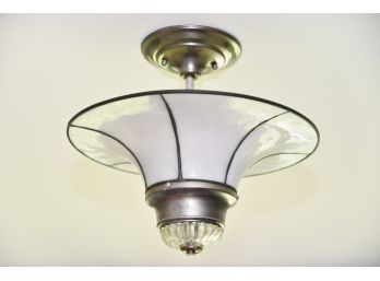 Art Deco White Stained Glass Ceiling Mount Pendant Light  - 14w X 11h