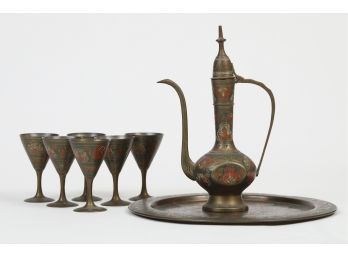 Vintage Etched Brass Indian Tea/Coffee Set