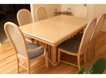 Thomasville Dining Table With 6 Chairs, 2 Leaves & Cover 72 X 44 X 30 Extends To 92'