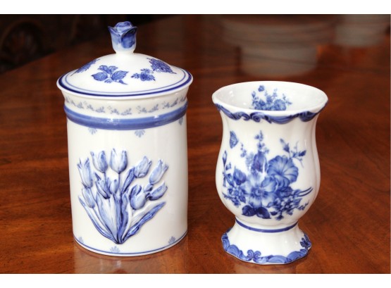 Blue & White Delft Lidded Jar And Vase