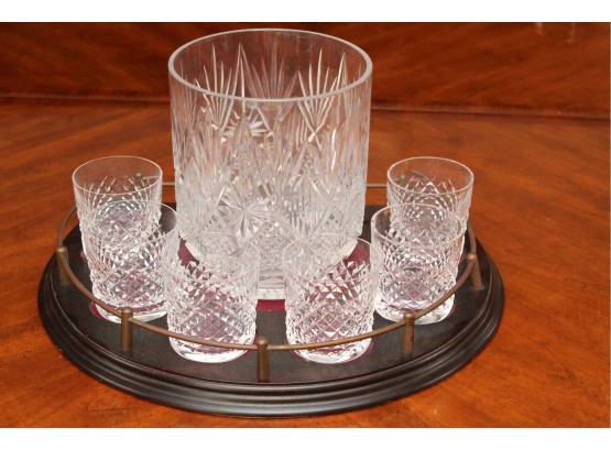 Cyrene Crystal Ice Bucket With Waterford Crystal Rocks Glasses And Platform