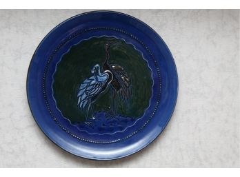 Vintage C.H. Brannam Barnstaple Pottery Blue Cranes Wall Plate