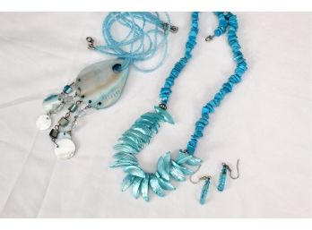 Turquoise Colored Necklaces And Earrings -18