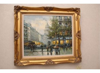 W.Brower Oil On Canvas 'City Morning' Painting  31 X 27