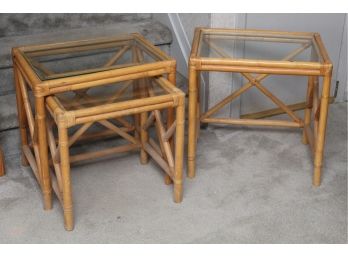 Glass Top Bamboo Nesting Tables (Read Description)