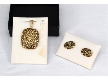 Black And Gold Colored Pendant And Earrings -24