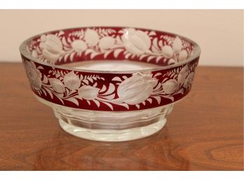 Etched Crystal Bowl With Red Trim