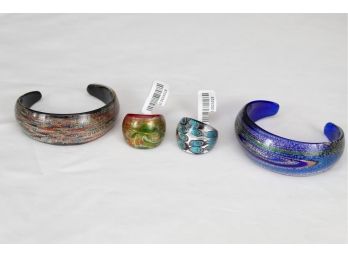 Pier 1 Art Glass Bracelets And Rings (Size 8) Including Original Boxes (#20)