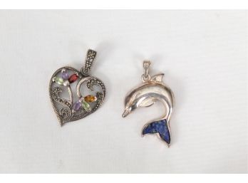 Sterling Silver Heart And Dolphin Pendants -29