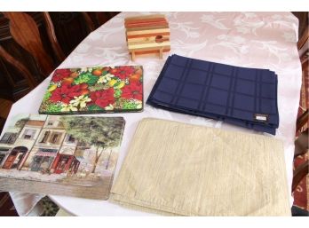 Assortment Of Place Mats Including Wooden Appetizer Boards