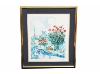Marc Chagall “LES AMOUREUX AUX BOUQUETS ROUGES” Framed Lithograph Pencil Numbered & Plate Signed 28 X 32