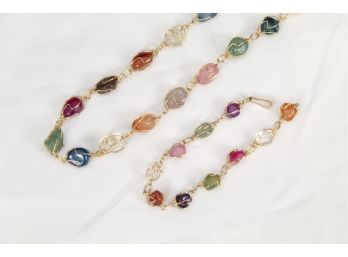 Matching Multi Colored Stone Bracelet And Necklace -25