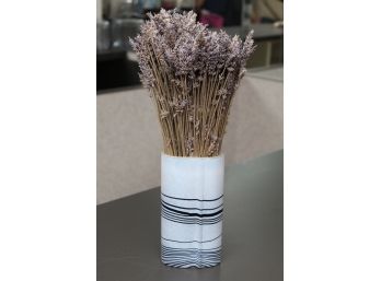 Striped Vase With Faux Flowers
