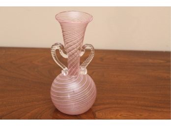 Pink Swirl Glass Dual Handle Vase