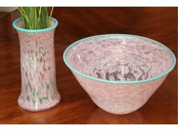 Vintage Pink Bowl And Vase Signed 1987