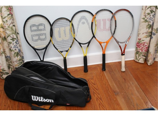 Group Of Tennis Rackets And Travel Bag