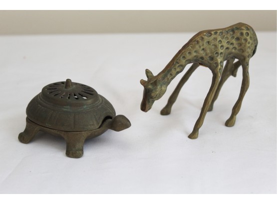 Brass Turtle And Giraffe Figurines