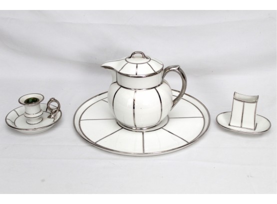 Limoges Tea Pot With Candle Stick And Holder
