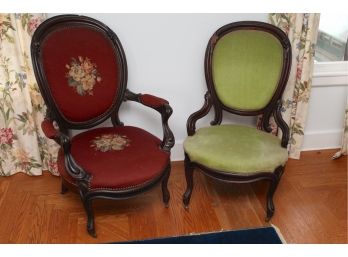 Two Vintage Side Chairs On Wheels 33 X 22 X 35