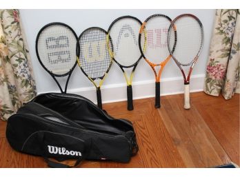 Group Of Tennis Rackets And Travel Bag