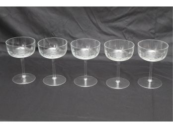 5 Etched Flower Martini Glasses