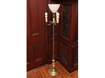 Vintage Three Arm Brass Floor Lamp With Fabric Shade 59 Inches Tall