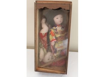 Antique Japanese Dolls In Display Box (Read Description)