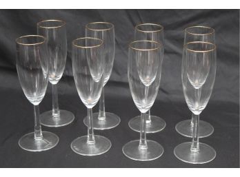 8 Flute Glasses With Gold Trim