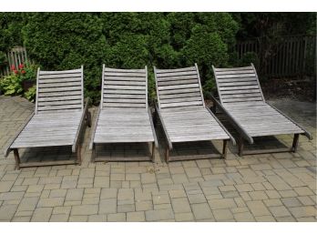 Two Eucalyptus Wood Outdoor Chaise Lounge Chairs On Wheels (Right Side) 74 X 25 X 32