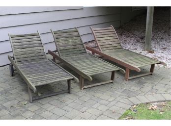 3 Eucalyptus Wood Outdoor Chaise Lounge Chairs On Wheels 74 X 25 X 32