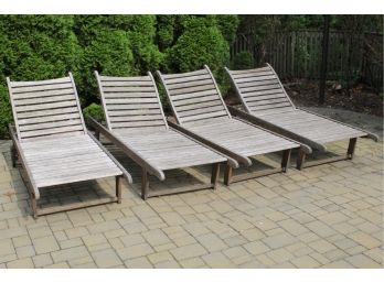 Two Eucalyptus Wood Outdoor Chaise Lounge Chairs On Wheels (Left Side) 74 X 25 X 32