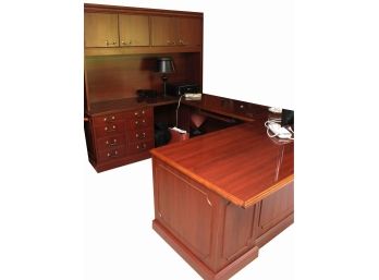High Point Furniture Three Piece Home Office Desk Combination With Storage Drawers & Cabinets