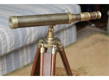 Vintage Brass Table Top Telescope On Tripod Stand 16' Tall