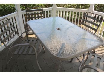 Wrought Aluminum Glass Top Table & 4 Chairs 26 X 36 X 27