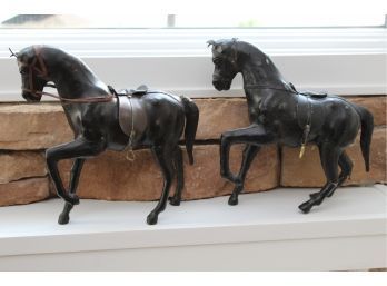 Pair Of Vintage Leather Horse Figures 12' Tall
