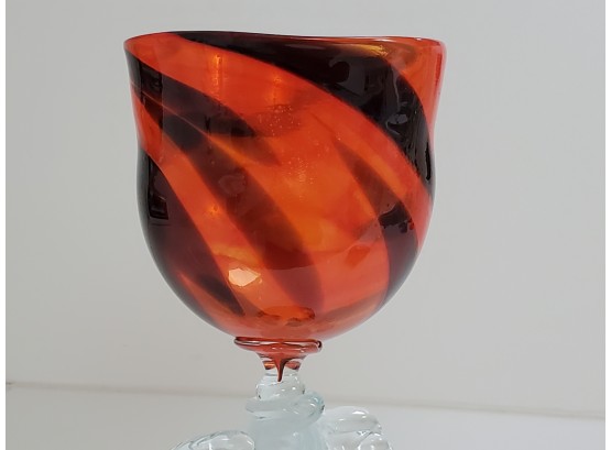 William Aker One Of A Kind Art Glass Orange And Black Bengal Tiger With Swirl Base